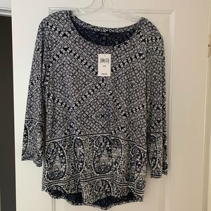 NWT Lucky Brand Paisley Tunic - Navy/Cream Lg